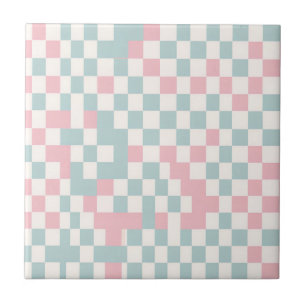 Buffalo Plaid Pastel rustieke Cottagecore huizen Tegeltje