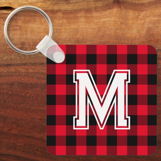 Buffalo Plaid Pattern Sleutelhanger met Monogram (Voorkant)