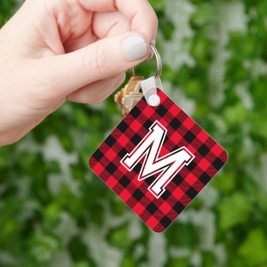 Buffalo Plaid Pattern Sleutelhanger met Monogram (Hand)