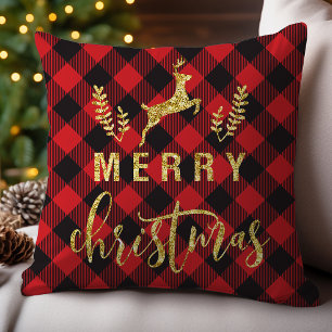Buffalo Plaid Prettig Kerst Rendier Glitter  Kussen