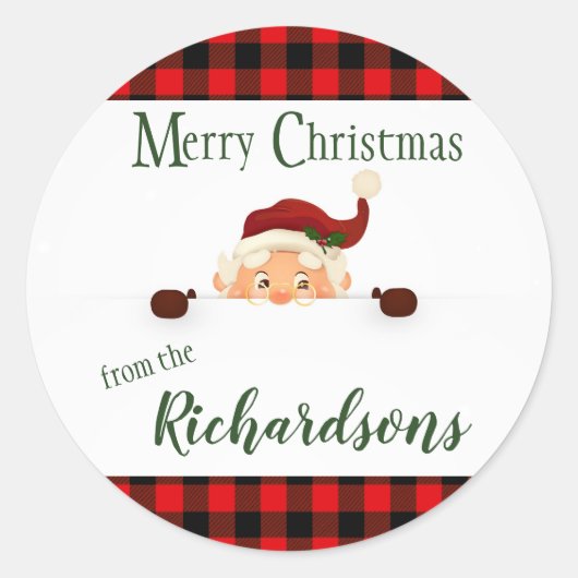Buffalo Plaid Rand Sinterklaas Ronde Sticker (Voorkant)
