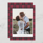 Buffalo Plaid Red Marié & Joyeuse carte de Noël (Devant / Derrière)