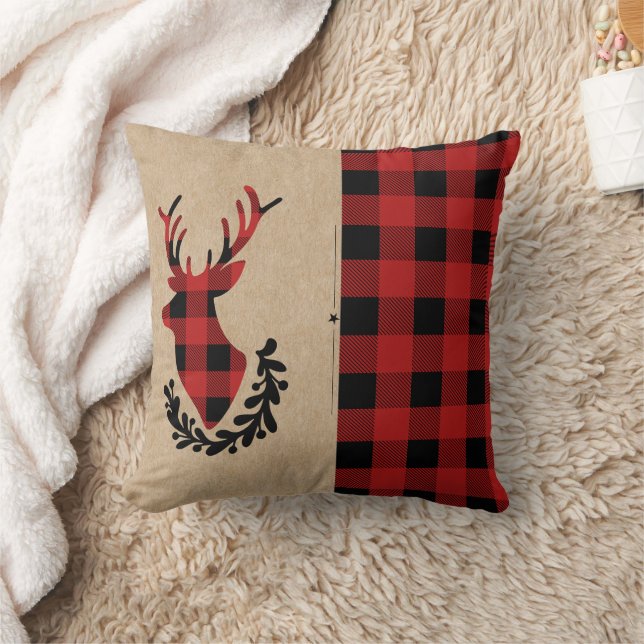 Buffalo Plaid Red Rustic Stag Kussen (Deken)
