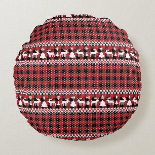 Buffalo Plaid Rendier Fair Isle Rond Kussen