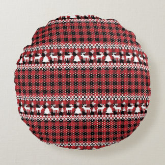 Buffalo Plaid Rendier Fair Isle Rond Kussen