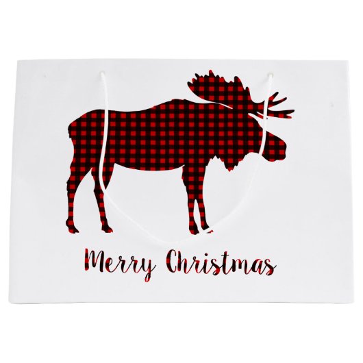 Buffalo Plaid Rendier Kerst Typografie Large Cadeauzakje (Voorkant)