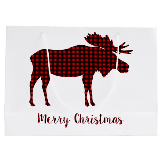 Buffalo Plaid Rendier Kerst Typografie Large Cadeauzakje (Achterkant)