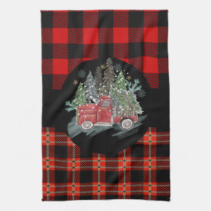 Buffalo Plaid Rode Kerst Truck Theedoek