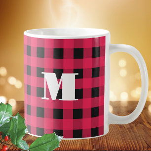 Buffalo Plaid Rood Zwart Check Monogram Kerstmis Koffiemok