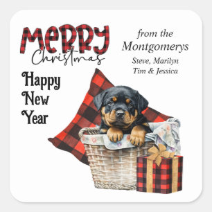 Buffalo Plaid Rottweiler Puppy Kerstmis Vierkante Sticker