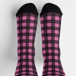 Buffalo Plaid Roze en Zwarte Tartan Patroon Sokken