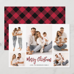 Buffalo Plaid Script 5 Fotocollage Kerstmis Feestdagenkaart