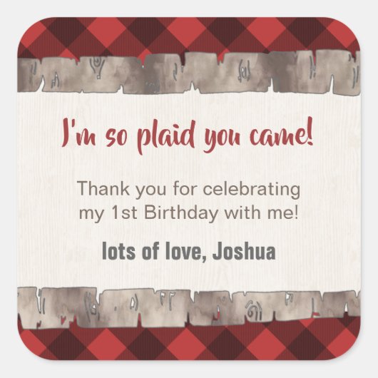 Buffalo Plaid Tree Trunk Rustic Dank u Vierkante Sticker (Voorkant)