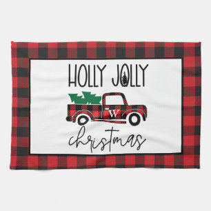 Buffalo Plaid  Truck Tree Monogrammed Theedoek