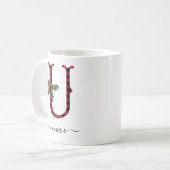 Buffalo Plaid U Monogram Christmas Coffee Mug (Devant gauche)