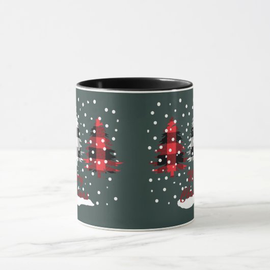 Buffalo plaid versierde kerstpijnbomen mok (Midden)
