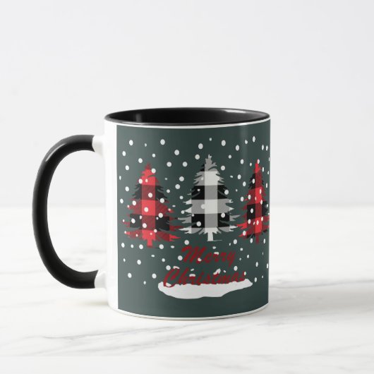 Buffalo plaid versierde kerstpijnbomen mok (Links)