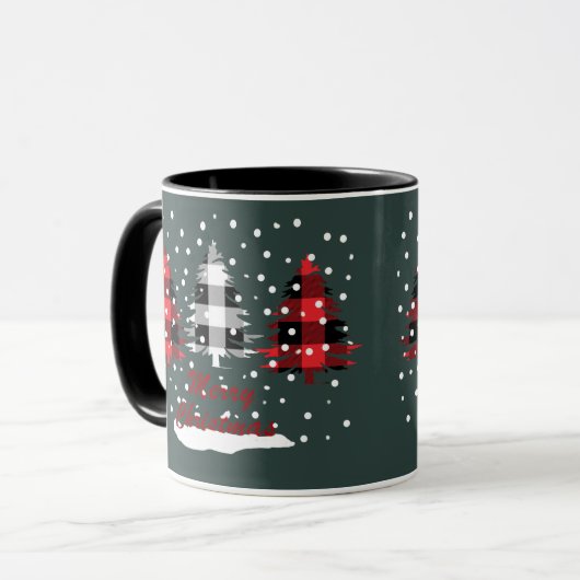 Buffalo plaid versierde kerstpijnbomen mok (Voorkant links)