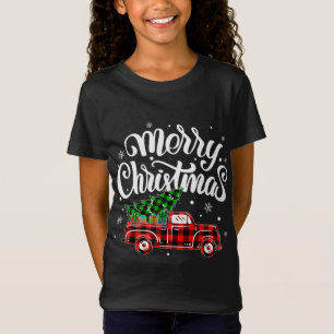Buffalo Plaid Vrachtwagen Kerstboom Auto Xmas T-shirt