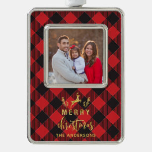 Buffalo Plaid vrolijk kerst monogram Verzilverd Kader Ornament