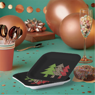 Buffalo Plaid Vrolijke Kerstboom Familie Matching Papieren Bordje