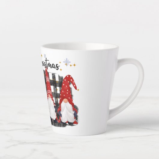Buffalo Plaid Vrolijke Kerstmis Gnomen Latte Mok (Rechts)