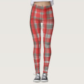 Buffalo plaid waterverf tartan rood grijs controle leggings (Voorkant)