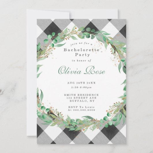 Buffalo Plaid Wreath Bachelorette Party Invitation (Devant)
