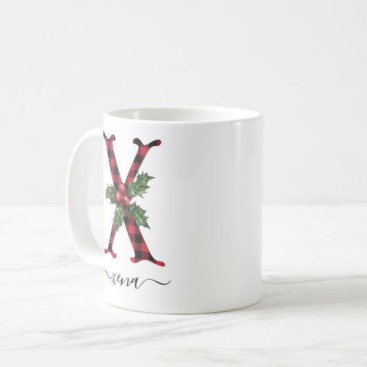 Buffalo Plaid X Monogram Christmas Coffee Mug (Devant gauche)