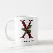Buffalo Plaid X Monogram Christmas Coffee Mug (Gauche)
