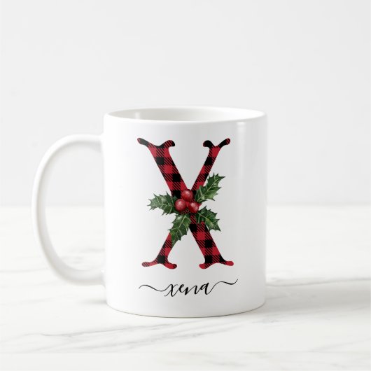 Buffalo Plaid X Monogram Christmas Coffee Mug (Gauche)
