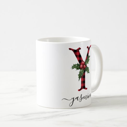 Buffalo Plaid Y Monogram Christmas Coffee Mug (Devant droit)