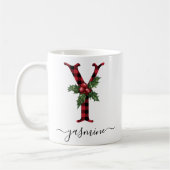 Buffalo Plaid Y Monogram Christmas Coffee Mug (Gauche)