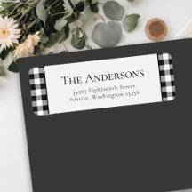 Buffalo Plaid Zwart Wit Kerst Retouradres