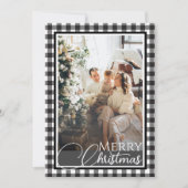 Buffalo Plaid Zwart & Wit Twee foto's van Kerstmis Feestdagenkaart (Voorkant)