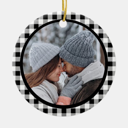 Buffalo Plaid Zwart Witte Herfst Keramisch Ornament (Voorkant)