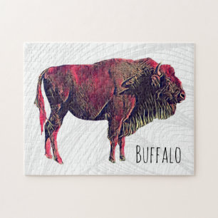 Buffalo portretontwerp voor bizon of wisent dier legpuzzel