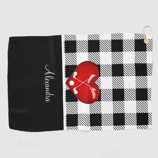 Buffalo Pset Black white golfclubs rood hart Golfhanddoek (Horizontaal)