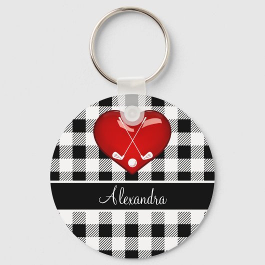 Buffalo Pset Black white golfclubs rood hart Sleutelhanger (Voorkant)