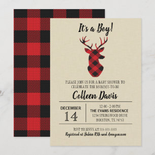 Buffalo Pset Deer Baby shower Invitation Kaart