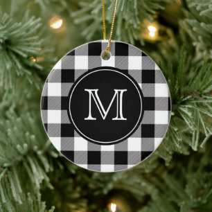 Buffalo Pset Farmhouse Black en White Monogram Keramisch Ornament
