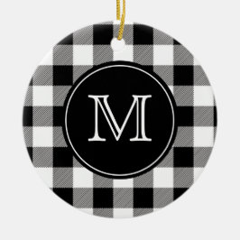 Buffalo Pset Farmhouse Black en White Monogram Keramisch Ornament