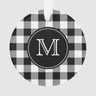 Buffalo Pset Farmhouse Black en White Monogram Ornament