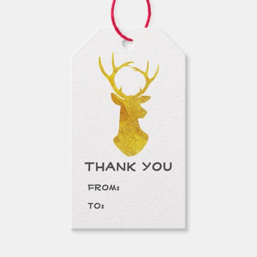 Buffalo Pset Gold Foil met kerstmis Deer Cadeaulabel (Voorkant)