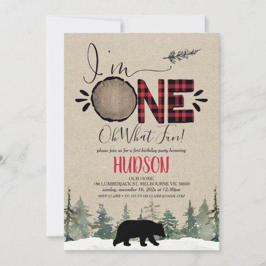 Buffalo Pset Lumberjack First Birthday Invitation Kaart (Voorkant)