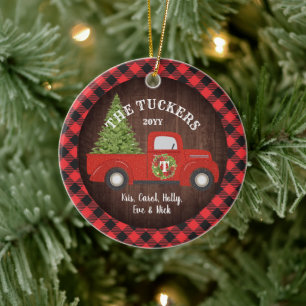 Buffalo Pset Monogram Foto  Red Truck Keramisch Ornament