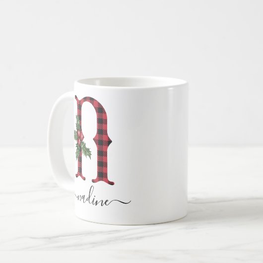 Buffalo Pset N Monogram kerstkoffie Mok (Voorkant links)