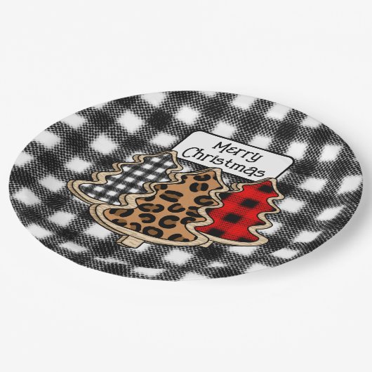 Buffalo Pset, rode kerstaven met Gingham Papieren Bordje (Gekanteld)