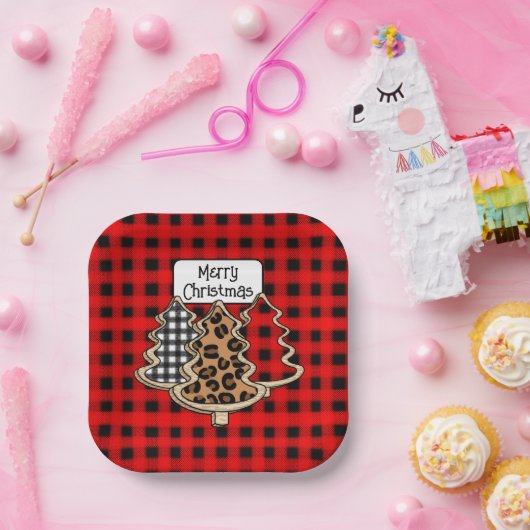 Buffalo Pset, rode kerstaven met Gingham Papieren Bordje (Feest)
