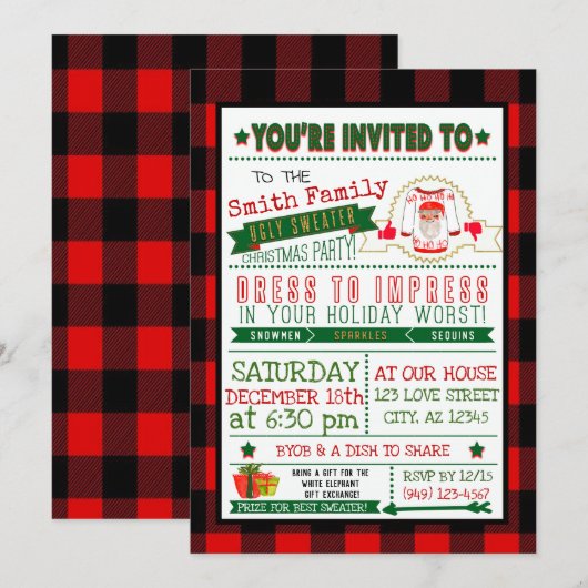 Buffalo Pset Ugly Sweater Kerstparty Invite Kaart (Voorkant / Achterkant)